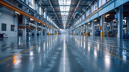 Poster - Factory interior, clean, gray floor. Generative AI.