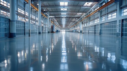Poster - Factory interior, clean, gray floor. Generative AI.