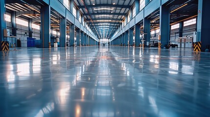 Poster - Factory interior, clean, gray floor. Generative AI.