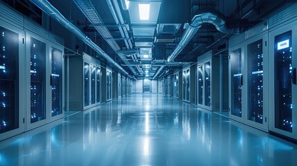 Fototapete - Heat Recycling and District Heating of Modern Data Centers, Implement a heat recycling system that captures excess heat from the servers and utilizes it to provide heating for nearby buildings.