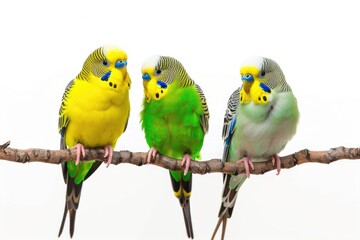 Poster - Three colorful parakeets perched on a branch