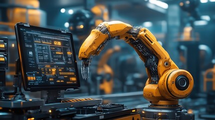 Leinwandbilder - Computer and digital tablet for control of robots in a smart factory Smart industry 40 concept : Generative AI