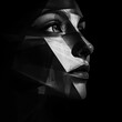 © Wavezaa - Abstract monochrome portrait with sharp, angular features, utilizing dramatic lighting to highlight a futuristic, emotional expression