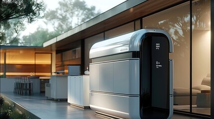Poster - Home energy storage, Energy storage battery. battery packs alternative electric energy storage system at home. Generative AI.