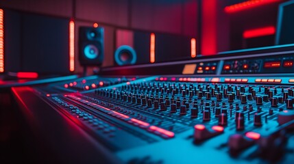 Aufkleber - Empty studio at home equipped with mixing soundboard panel and other musical instruments music industry recording Modern space with electronic controls and daw software on pc Camera A : Generative AI