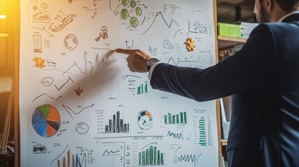 Wall Mural - Businessman analysis datum with computer technology and visualized as chart on the board at office