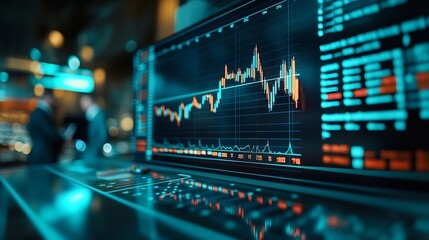 Wall Mural - Charts group and stock market for man presentation and pointing of stats for growth and sales Boardroom employee and people in meeting for finance increase and multiple exposure of aud : Generative AI