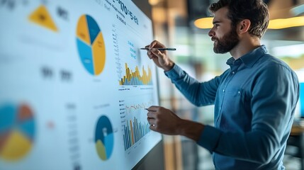 Leinwandbilder - Business people whiteboard or man speaker in office presentation in finance review or training plan Meeting learning or accounting team collaboration in support for workshop coaching o : Generative AI
