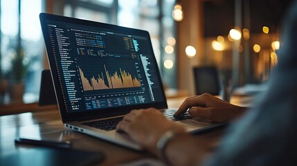 Fototapete - Advice teamwork and people at laptop with graphs charts or data analysis for business growth Research stats and collaboration at computer for sales development profit or finance budget : Generative AI