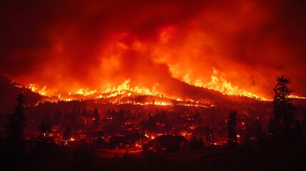 wildfires BC British Columbia Columbia Valley dramatic intense fire flames smoke natural disaster burning forest blaze wildfire environment nature landscape orange red heat growth : Generative AI