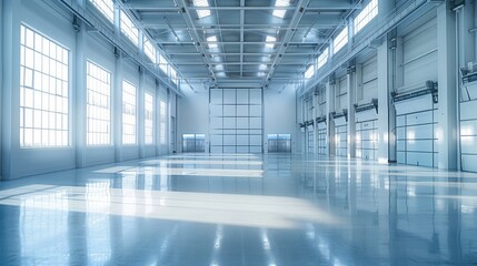  Bright, modern warehouse. Generative AI.