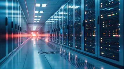 Leinwandbilder - A state-of-the-art data center at dawn, with the first light of the day casting soft hues over the advanced computing equipment. Generative AI.