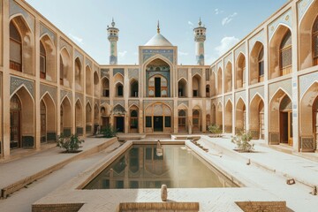 A modern building featuring an interior swimming pool, suitable for use as a background or concept image