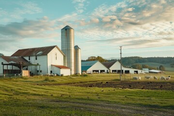 Poster - Agricultural setting with silo, suitable for rural-themed projects