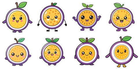 Wall Mural - Illustration of multiple cute passion fruit characters, black outline