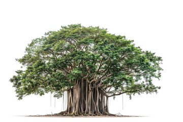 Poster - A large tree with green leaves stands out against a bright white background, perfect for use in nature-inspired designs and illustrations
