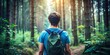© sadi - Young man taking adventure on mountain, travel theme background photo