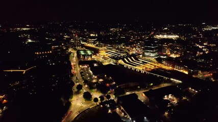 Wall Mural - Epic Reading center downtown, reading railway station, berkshire, uk. Aerial Night view