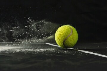 Poster - A tennis ball hits another tennis ball on a tennis court