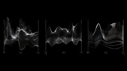 Poster - Abstract visualizations of waveforms and patterns in a dark setting.