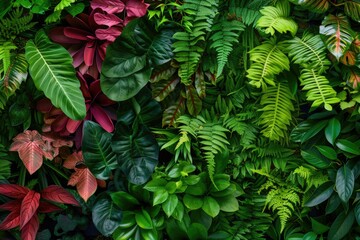 Aufkleber - A close-up view of a bunch of plants growing on a wall, with leaves and stems visible