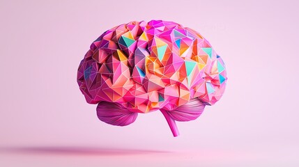 Sticker - Abstract Geometric Brain on Pink Background.