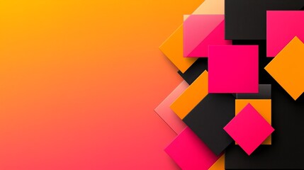 Wall Mural - Abstract Geometric Background with Orange, Pink, and Black Squares.