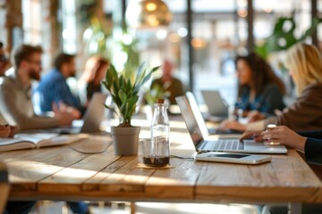 Poster - A group of people working together on their laptops around a table