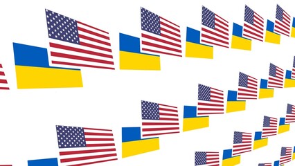 Poster - Background from the flags of the USA and Ukraine. Politics. Patriotism. 3D rendering.