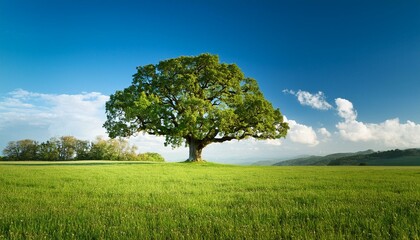 A giant tree in the middle of meadow, grass, sunny day