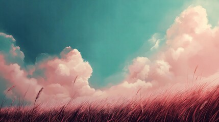 Wall Mural - Wheat Field at Dusk with Pink and Blue Sky
