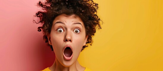 Young teenager feeling surprised on yellow background