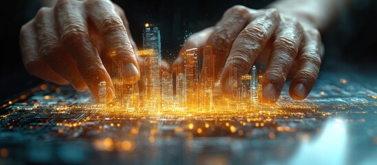 Wall Mural - Hands Shaping a Futuristic Cityscape