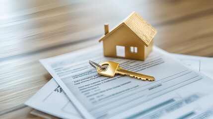 House Key on a Real Estate Contract: An image featuring a house key placed on top of a real estate contract or agreement, symbolizing the finalization of a property transaction, Ai