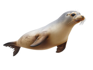 photo of a seal floating mid-air on isolated background