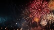 © Dumrongkait - A fireworks display in the night sky with a dark background. The fireworks are bright and colorful, creating a festive and celebratory mood