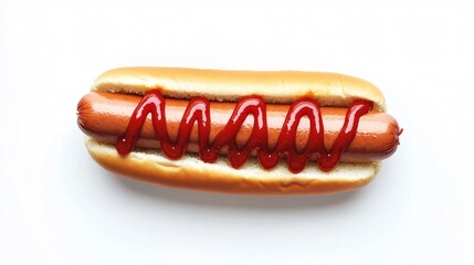 Delicious French Hot Dog with Ketchup on White Background