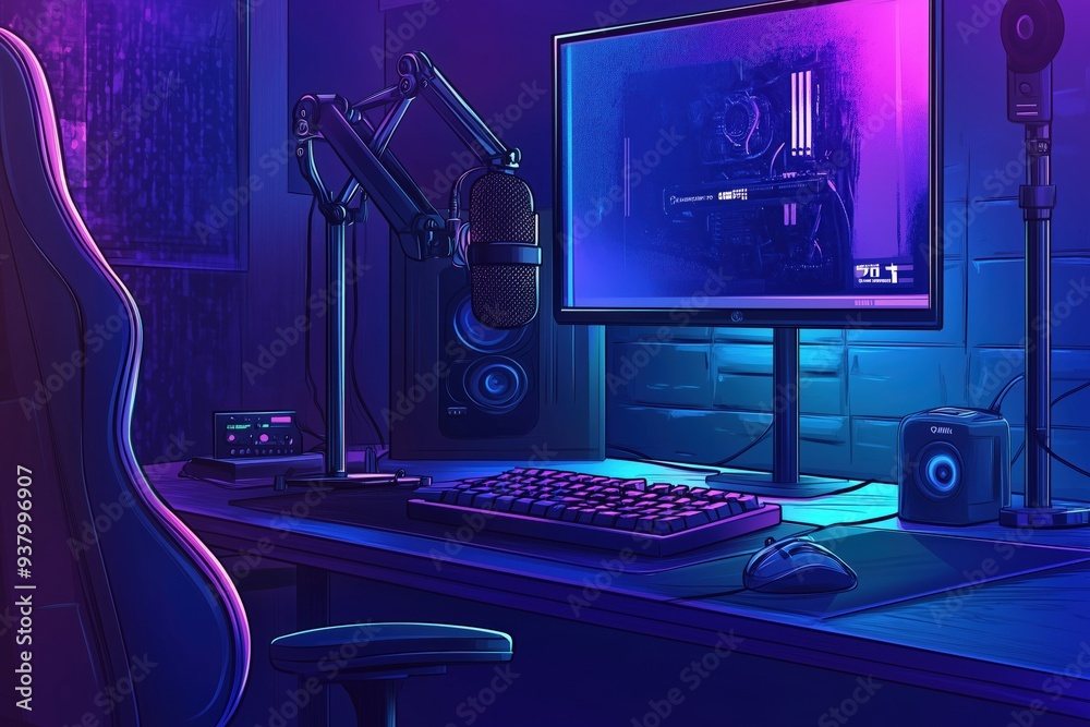 Streamer Setup Drawing Simple drawing of a streaming setup with a microphone and camera ...