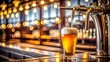 © Jane Studio - Light draft cold beer being poured into a glass from a crane in a pub setting