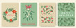 © sunshinys - Merry Christmas and Happy New Year greeting cards set, poinsettia wreath with mistletoe and fir branches. Winter vector illustration.
