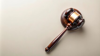 Wall Mural - Flat lay top view of judge's gavel on a light background symbolizing law and justice with copy space