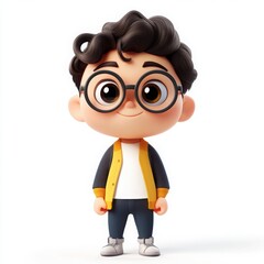 Cartoon Graphic Designer Character, vibrant and friendly character design, large head and big eyes, appealing to children, set against a clear white background, engaging and playful style