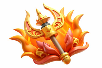 Ravanas Weapon and Fire concept as Vector illustration of Ravanas weapon surrounded by fire isolated on a white background symbolizing destruction and power during Dussehra with vibrant and intense co