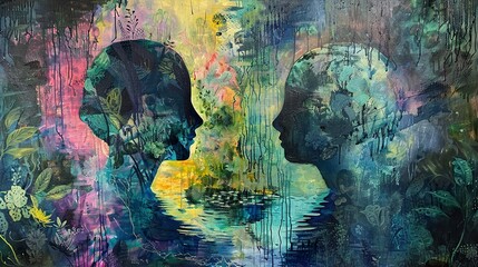 Wall Mural - Abstract Surrealism: Two Minds Connected