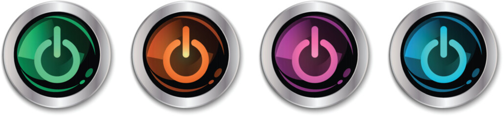 Poster - set of realistic different color glossy circle power button vector illustration.