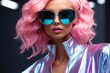 © AkosHorvathWorks - Futuristic fashion portrait photo of a beauty confident smart pink hair woman with neon lights.