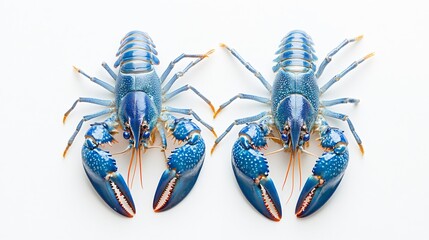 Two Blue Crayfishes Isolated on White Top View