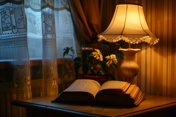 Wall Mural - lamp at the night table with electric book