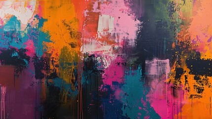 Poster - Abstract painting featuring a vibrant mix of colors and textures