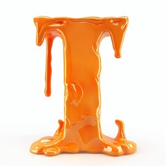 The letter I is made of orange dripping liquid, isolated on white background.